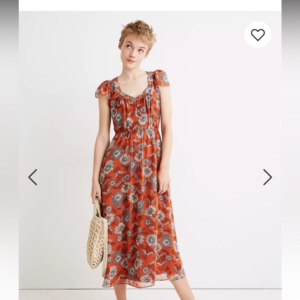 Madewell Sheer-Sleeve Button-Front Midi Dress in Gathered Blooms